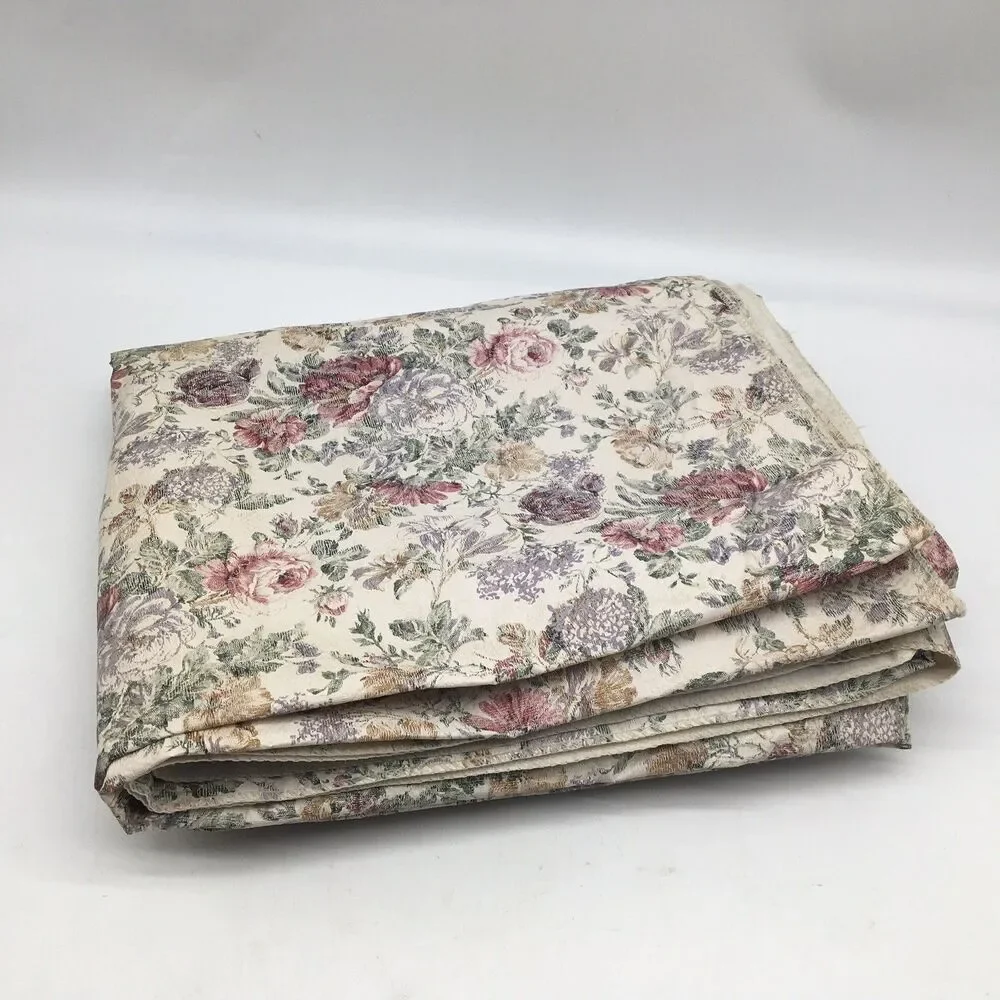 VTG 60”x100” Vinyl Flannel Back Tablecloth Floral Chintz Roses Flowers Outdoor